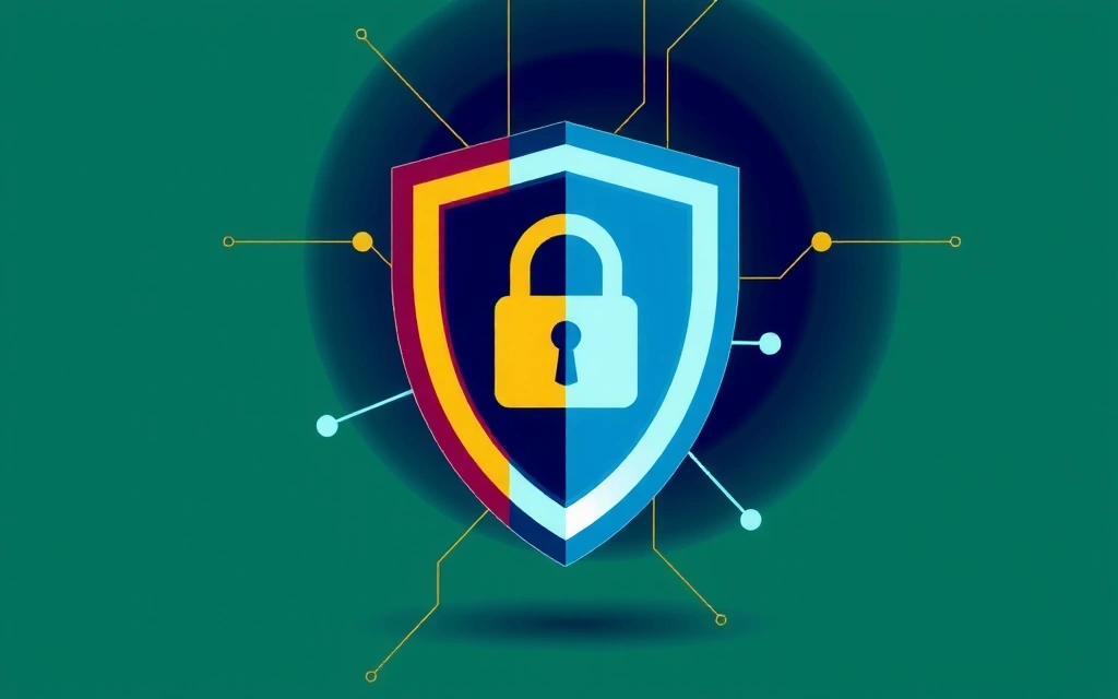 Ilustración abstracta de un escudo de protección digital, simbolizando la limitación de responsabilidad y la seguridad del usuario.